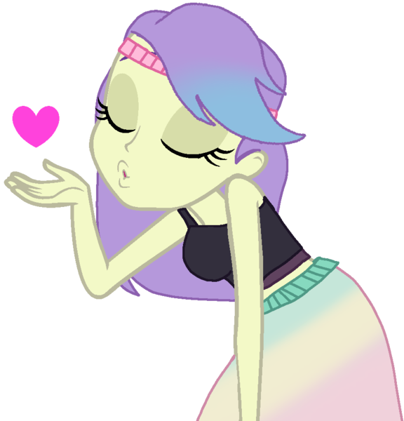 Size: 912x950 | Tagged: safe, artist:rainbowstarcolour262, derpibooru import, snow flower, human, equestria girls, blowing a kiss, clothes, cute, eyes closed, female, headband, heart, image, long skirt, png, shirt, simple background, skirt, sleeveless, sleeveless shirt, snowdorable, solo, tanktop, transparent background