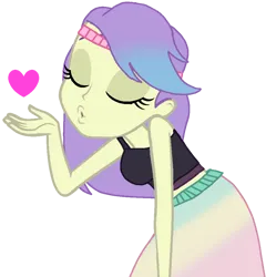 Size: 912x950 | Tagged: safe, artist:rainbowstarcolour262, derpibooru import, snow flower, human, equestria girls, blowing a kiss, clothes, cute, eyes closed, female, headband, heart, image, long skirt, png, shirt, simple background, skirt, sleeveless, sleeveless shirt, snowdorable, solo, tanktop, transparent background