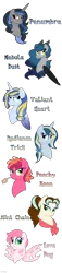 Size: 534x2338 | Tagged: safe, artist:faith-wolff, derpibooru import, oc, oc:love bug, oc:mint chain, oc:nebula dart, oc:peachy keen, oc:penumbra, oc:radiance trick, oc:valiant heart, unofficial characters only, alicorn, changepony, earth pony, hybrid, pony, unicorn, alicorn oc, earth pony oc, ethereal mane, female, freckles, grin, horn, image, interspecies offspring, lidded eyes, magical lesbian spawn, male, male alicorn, mare, name, neckerchief, offspring, parent:big macintosh, parent:cheerilee, parent:cheese sandwich, parent:coco pommel, parent:good king sombra, parent:king sombra, parent:oc:fluffle puff, parent:prince blueblood, parent:princess cadance, parent:princess celestia, parent:queen chrysalis, parent:shining armor, parent:trixie, parents:bluetrix, parents:canon x oc, parents:celestibra, parents:cheerimac, parents:cheesecoco, parents:chrysipuff, parents:shiningcadance, png, smiling, stallion, straw in mouth, unicorn oc, wings