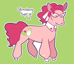 Size: 2006x1743 | Tagged: safe, artist:goatpaste, derpibooru import, strawberry surprise, earth pony, pony, g1, backstory in description, female, glasses, green background, image, lidded eyes, mare, png, simple background, solo, tail
