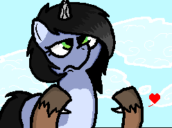 Size: 248x185 | Tagged: safe, artist:isaac_pony, artist:pokehidden, derpibooru import, edit, oc, oc:rouse black, oc:shainer shrapnel shock, unofficial characters only, bat pony, pony, unicorn, banned from equestria daily, claws, doom equestria, equestria doom, female, heart, hooves, horn, image, mare, pixel art, png, sky