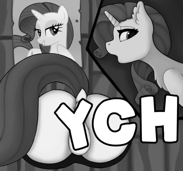 Size: 1280x1200 | Tagged: questionable, artist:uuhuhuh, derpibooru import, rarity, pony, unicorn, butt, commission, full body glory hole, glory hole, image, plot, png, solo, stuck, through wall, ych example, ych sketch, your character here