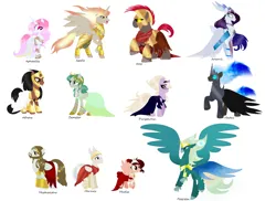 Size: 3008x2188 | Tagged: safe, artist:harmonicdreemur1308, derpibooru import, ponified, classical hippogriff, earth pony, hippogriff, pony, unicorn, armor, base used, clothes, female, greek mythology, image, male, mane of fire, mare, png, stallion