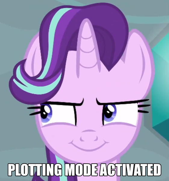 Size: 1346x1440 | Tagged: safe, derpibooru import, edit, edited screencap, screencap, starlight glimmer, pony, unicorn, a matter of principals, caption, cropped, female, image, image macro, mare, meme, plotting, plotting your demise, png, sinister, smiling, solo, starlight glimmer is best facemaker, text, text edit, up to no good