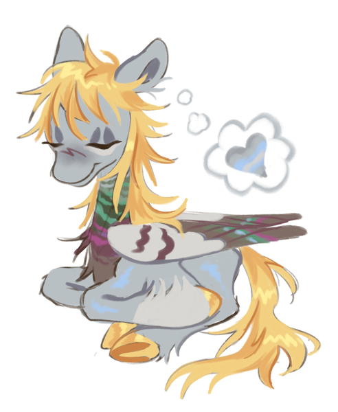 Size: 1220x1488 | Tagged: safe, artist:webkinzworldz, derpibooru import, derpy hooves, pegasus, pony, alternate design, demiboy, demiboy pride flag, image, png, pride, pride flag, solo, thought bubble