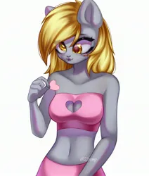 Size: 2536x2996 | Tagged: safe, artist:02vxmp, derpibooru import, derpy hooves, anthro, boob window, breasts, busty derpy hooves, female, image, jpeg, midriff, simple background, solo, white background, wingless, wingless anthro