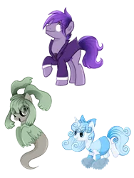 Size: 1631x2174 | Tagged: safe, artist:diniarvegafinahar, derpibooru import, part of a set, earth pony, ghost, ghost pony, pony, undead, unicorn, alphabet lore, bow, clothes, female, g, h, i, image, looking at you, male, mare, open mouth, pigtails, png, pom pom, raised hoof, rule 63, skirt, stallion, topwear, trio