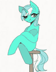 Size: 220x283 | Tagged: artist needed, source needed, safe, derpibooru import, lyra heartstrings, animated, crossed legs, ear twitch, gif, image, lowres, meme, sitting, sitting lyra, solo, tail, tail flick