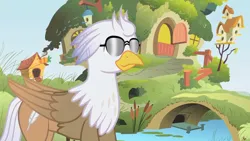 Size: 1280x721 | Tagged: safe, artist:mlp-silver-quill, derpibooru import, oc, oc:silver quill, after the fact, after the fact:it ain't easy being breezies, bird house, fluttershy's cottage, image, png, sunglasses