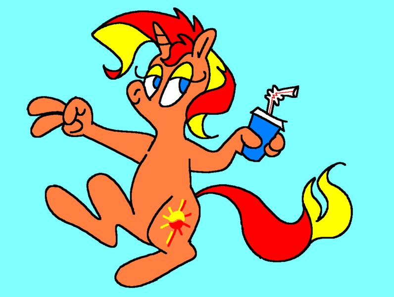 Size: 1167x880 | Tagged: safe, artist:msponies, derpibooru import, sunset shimmer, anthro, pony, unicorn, bipedal, drink, drinking straw, g4, hand, image, lidded eyes, ms paint, peace sign, png, simple background, smiling, tail, teal background