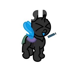 Size: 3000x3000 | Tagged: safe, artist:theunidentifiedchangeling, derpibooru import, oc, oc:uni(unidentified), changeling, >.<, ><, blue wings, changeling oc, cute, eyes closed, happy, image, ocbetes, open mouth, png, reeee, simple background, solo, transparent background, wings