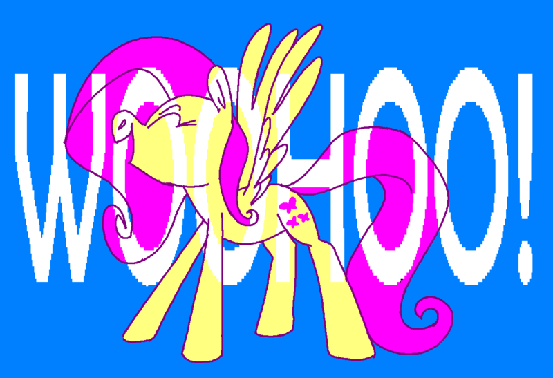 Size: 1296x886 | Tagged: safe, artist:msponies, derpibooru import, fluttershy, pegasus, pony, blue background, eyes closed, female, g4, image, mare, ms paint, open mouth, open smile, png, simple background, smiling, spread wings, wings, woohoo