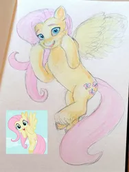 Size: 1706x2273 | Tagged: safe, artist:invalid-david, derpibooru import, fluttershy, pegasus, pony, g4, image, jpeg, painting, ponytober 2022, sketchbook, solo, traditional art