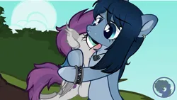 Size: 1920x1080 | Tagged: safe, artist:blackholestudios, derpibooru import, screencap, oc, oc:ebony rain, oc:opal brona, bat pony, lamia, original species, adorable distress, animated at source, blue eyes, blue mane, blushing, bracelet, chest fluff, cuddling, cute, cute little fangs, daaaaaaaaaaaw, derpibooru exclusive, digital art, ear fluff, explicit source, fangs, hape, hug, image, jewelry, looking at each other, looking at someone, ocbetes, personal space invasion, pink mane, png, screenshots, source in the description, watermark