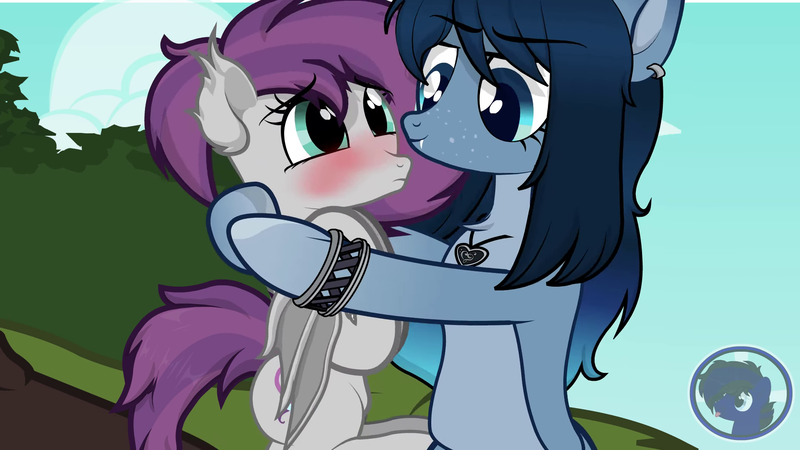 Size: 1920x1080 | Tagged: safe, artist:blackholestudios, derpibooru import, screencap, oc, oc:ebony rain, oc:opal brona, bat pony, lamia, original species, adorable distress, animated at source, blue eyes, blue mane, blushing, bracelet, chest fluff, cute, cute little fangs, daaaaaaaaaaaw, derpibooru exclusive, digital art, ear fluff, explicit source, fangs, hape, hug, image, jewelry, looking at each other, looking at someone, ocbetes, personal space invasion, pink mane, png, screenshots, source in the description, watermark