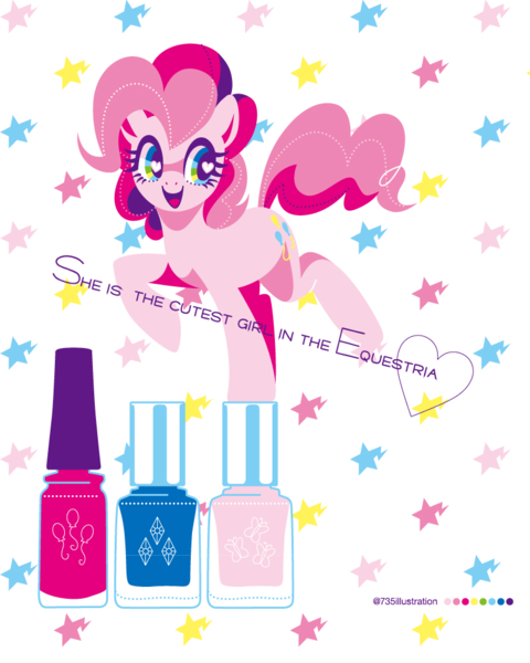 Size: 800x1000 | Tagged: safe, artist:735illustration, derpibooru import, pinkie pie, cutie mark, image, lineless, nail polish, png, wingding eyes