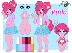 Size: 1024x758 | Tagged: suggestive, artist:derpyvr, derpibooru import, pinkie pie, anthro, digitigrade anthro, alternative cutie mark placement, ass, balloonbutt, base used, breasts, busty pinkie pie, butt, clothes, color palette, furry, image, one-piece swimsuit, pigtails, png, reference sheet, sideboob, skirt, species swap, swimsuit, twintails