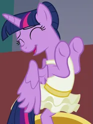 Size: 529x707 | Tagged: safe, derpibooru import, screencap, twilight sparkle, twilight sparkle (alicorn), alicorn, pony, a royal problem, season 7, adorkable, ballerina, bipedal, clothes, cropped, cute, dork, eyes closed, female, image, mare, open mouth, png, smiling, solo, tutu, twiabetes, twilarina