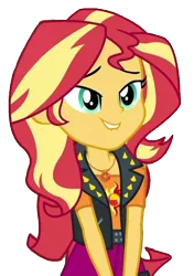 Size: 612x867 | Tagged: safe, derpibooru import, sunset shimmer, equestria girls, equestria girls series, forgotten friendship, bacon hair, clothes, cute, female, geode of empathy, image, magical geodes, png, shimmerbetes, simple background, solo, transparent background, vest, wide eyes