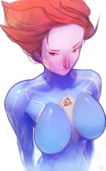 Size: 800x1281 | Tagged: suggestive, artist:yunni-yunni-blog, derpibooru import, spitfire, human, breasts, busty spitfire, clothes, female, human coloration, humanized, image, jpeg, skintight clothes, solo, tumblr nose