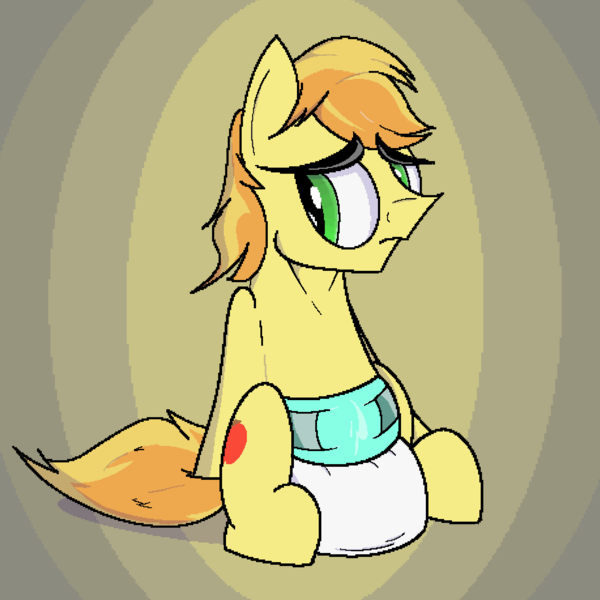 Size: 1378x1378 | Tagged: questionable, artist:soulless_76, derpibooru import, braeburn, adult foal, diaper, image, png, sad, sitting, solo