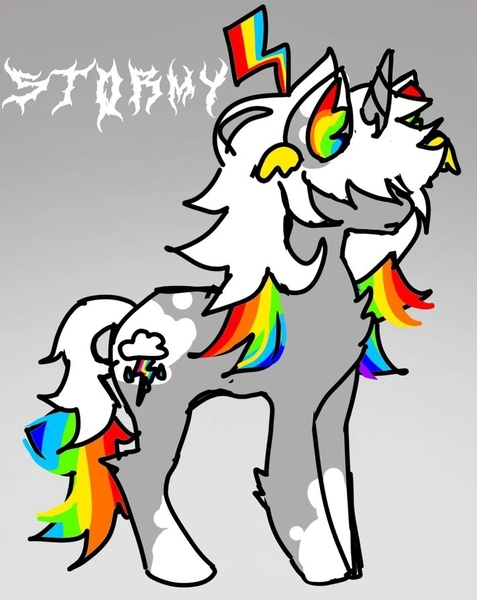 Size: 711x895 | Tagged: safe, artist:monster3, derpibooru import, oc, oc:stormy, pony, horn, image, jpeg, rainbow