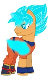 Size: 1114x1780 | Tagged: safe, artist:harmonicdreemur1308, derpibooru import, ponified, alicorn, pony, artificial horn, artificial wings, augmented, base used, dragon ball, dragon ball super, dragon ball z, glow, glowing horn, horn, image, looking back, magic, magic horn, magic wings, male, png, smiling, solo, son goku, stallion, wings