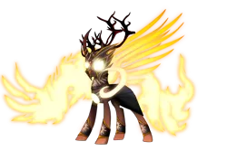 Size: 3000x2000 | Tagged: safe, artist:harmonicdreemur1308, derpibooru import, oc, unofficial characters only, hybrid, antlers, clothes, curved horn, glow, glowing eyes, horn, image, mane of fire, png, simple background, solo, transparent background