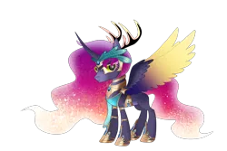Size: 3000x2000 | Tagged: safe, artist:harmonicdreemur1308, derpibooru import, oc, unofficial characters only, alicorn, pony, alicorn oc, antlers, clothes, ethereal mane, female, hoof shoes, horn, image, mare, png, scarf, simple background, solo, starry mane, transparent background, wings