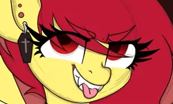 Size: 757x458 | Tagged: safe, artist:koapony, derpibooru import, oc, oc:koa, pegasus, pony, emo, eyebrows, eyebrows visible through hair, fangs, grin, image, jpeg, looking at you, raspberry, scene kid, sketch, smiling, solo, tongue out