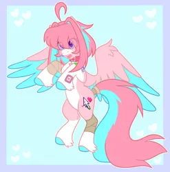 Size: 2024x2048 | Tagged: safe, artist:moonydropps, derpibooru import, oc, oc:clickbait, unofficial characters only, pegasus, pony, female, flying, hair, image, jpeg, mane, mare, open mouth, open smile, smiling, solo, spread wings, tail, wings