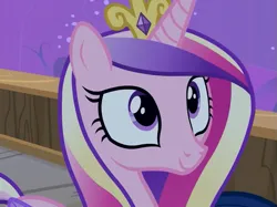 Size: 675x506 | Tagged: safe, derpibooru import, screencap, princess cadance, once upon a zeppelin, airship, cropped, image, night, png, smiling, solo, zeppelin