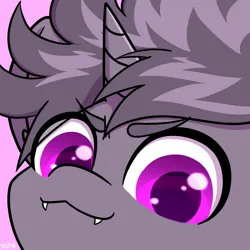 Size: 1500x1500 | Tagged: safe, artist:koapony, derpibooru import, oc, unofficial characters only, pony, unicorn, >:3, eye clipping through hair, eyebrows, eyebrows visible through hair, fangs, image, jpeg, looking at you, solo