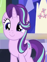 Size: 818x1080 | Tagged: safe, derpibooru import, screencap, starlight glimmer, pony, unicorn, season 7, uncommon bond, cropped, cute, daaaaaaaaaaaw, female, fluttershy's cutie mark, glimmerbetes, happy, hnnng, image, looking at you, mare, png, smiling, solo, too cute, weapons-grade cute