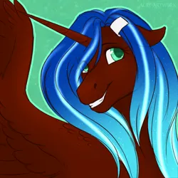 Size: 1600x1600 | Tagged: safe, artist:acry-artwork, derpibooru import, oc, oc:aine aisling, alicorn, alicorn oc, gift art, horn, image, jpeg, simple background, smiling, wings