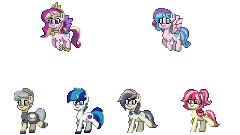 Size: 1280x720 | Tagged: safe, artist:topsangtheman, derpibooru import, bonna fide, glamour gleam, princess cadance, princess flurry heart, ruby love, scarlet heart, shining armor, alicorn, crystal pony, earth pony, pony, unicorn, pony town, animated, gif, golden hooves (g4), image, simple background, transparent background