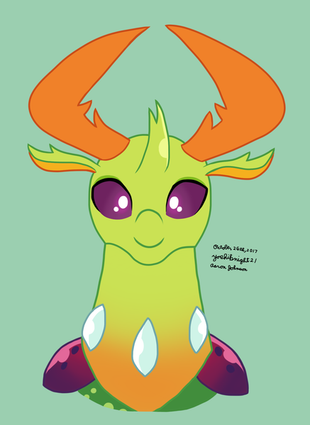 Size: 1529x2100 | Tagged: safe, artist:yoshiknight2, derpibooru import, thorax, changedling, changeling, bust, image, king thorax, looking at you, png, simple background, smiling, smiling at you, solo, teal background