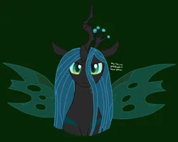 Size: 2600x2068 | Tagged: safe, artist:yoshiknight2, derpibooru import, queen chrysalis, changeling, changeling queen, bust, crown, female, green background, image, jewelry, looking at you, png, regalia, simple background, solo