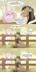 Size: 1280x2562 | Tagged: safe, artist:lolepopenon, derpibooru import, oc, oc:oliver, oc:sweet tales, earth pony, pony, unicorn, ask billie the kid, apple, apple tree, comic, female, fence, food, glasses, image, male, mare, png, stallion, tree