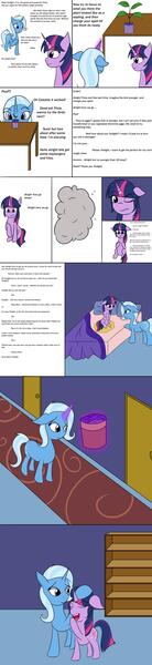 Size: 1717x7459 | Tagged: questionable, artist:diaperednight, derpibooru import, trixie, twilight sparkle, unicorn, age regression, diaper, image, jpeg, magic accidentally, wet bed, younger