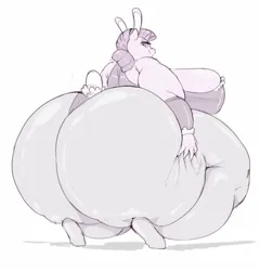 Size: 1437x1500 | Tagged: suggestive, artist:sirmasterdufel, rarity, anthro, unicorn, bbw, belly, big belly, big breasts, bottom heavy, breasts, bunny ears, bunny suit, busty rarity, butt, butt grab, butt touch, clothes, fat, fat boobs, female, grope, huge belly, huge breasts, huge butt, impossibly large belly, impossibly large butt, jpeg, large butt, looking back, morbidly obese, obese, smiling, solo, ssbbw, thighs, thunder thighs
