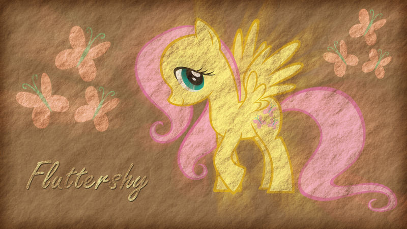 Size: 1920x1080 | Tagged: safe, artist:jamey4, derpibooru import, fluttershy, pegasus, pony, cutie mark, female, gradient background, image, looking at you, mare, png, smiling, smiling at you, solo, spread wings, text, wallpaper, wings