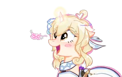 Size: 2820x1780 | Tagged: safe, alternate version, artist:yaycelestia0331, derpibooru import, ponified, pony, unicorn, blushing, genshin impact, glow, glowing horn, horn, image, lumine (genshin impact), png, simple background, transparent background