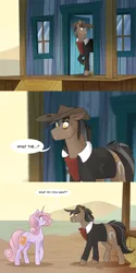 Size: 1280x2562 | Tagged: safe, artist:lolepopenon, derpibooru import, oc, oc:oliver, oc:sweet tales, earth pony, pony, unicorn, ask billie the kid, comic, female, glasses, hat, image, male, mare, png, stallion