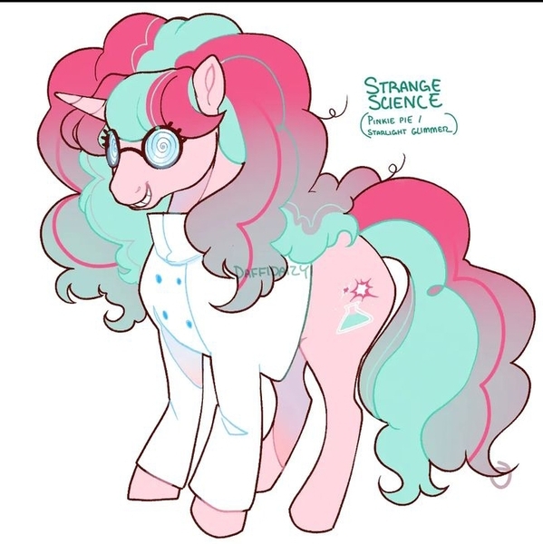 Size: 717x718 | Tagged: safe, artist:daffidaizy, derpibooru import, oc, oc:strange science, unofficial characters only, pony, unicorn, female, horn, image, jpeg, magical lesbian spawn, mare, offspring, parent:pinkie pie, parent:starlight glimmer, parents:glimmerpie, scientist, solo