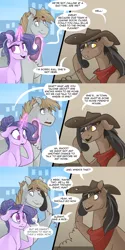 Size: 1280x2562 | Tagged: safe, artist:lolepopenon, derpibooru import, oc, oc:abigail, oc:jace jet, oc:oliver, earth pony, pony, unicorn, ask billie the kid, comic, crying, image, phone, phone call, png