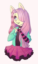 Size: 1090x1820 | Tagged: safe, artist:tanatos, derpibooru import, fluttershy, anthro, pegasus, pony, braces, choker, clothes, draw this in your style, dtiys emoflat, emo, female, fingerless gloves, gloves, image, jpeg, mare, skirt, spiked choker