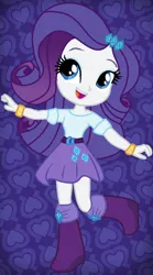 Size: 400x722 | Tagged: safe, artist:sjart117, derpibooru import, rarity, equestria girls, bracelet, chibi, clothes, doll, equestria girls minis, female, image, jewelry, jpeg, purple background, simple background, skirt, smiling, solo, toy