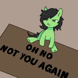 Size: 600x597 | Tagged: safe, artist:omelettepony, derpibooru import, oc, oc:anonfilly, ponified, earth pony, pony, bags under eyes, carpet, drawthread, earth pony oc, female, filly, foal, image, looking at you, meme, pixel art, png, ponified animal photo, ponified meme, sitting, text, unamused, underhoof