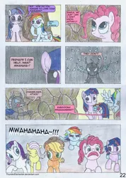 Size: 1600x2246 | Tagged: safe, artist:thunderelemental, derpibooru import, applejack, fluttershy, pinkie pie, rainbow dash, rarity, twilight sparkle, changeling, pony, comic:swarm rising, comic, disguise, disguised changeling, image, mane six, png, speech bubble